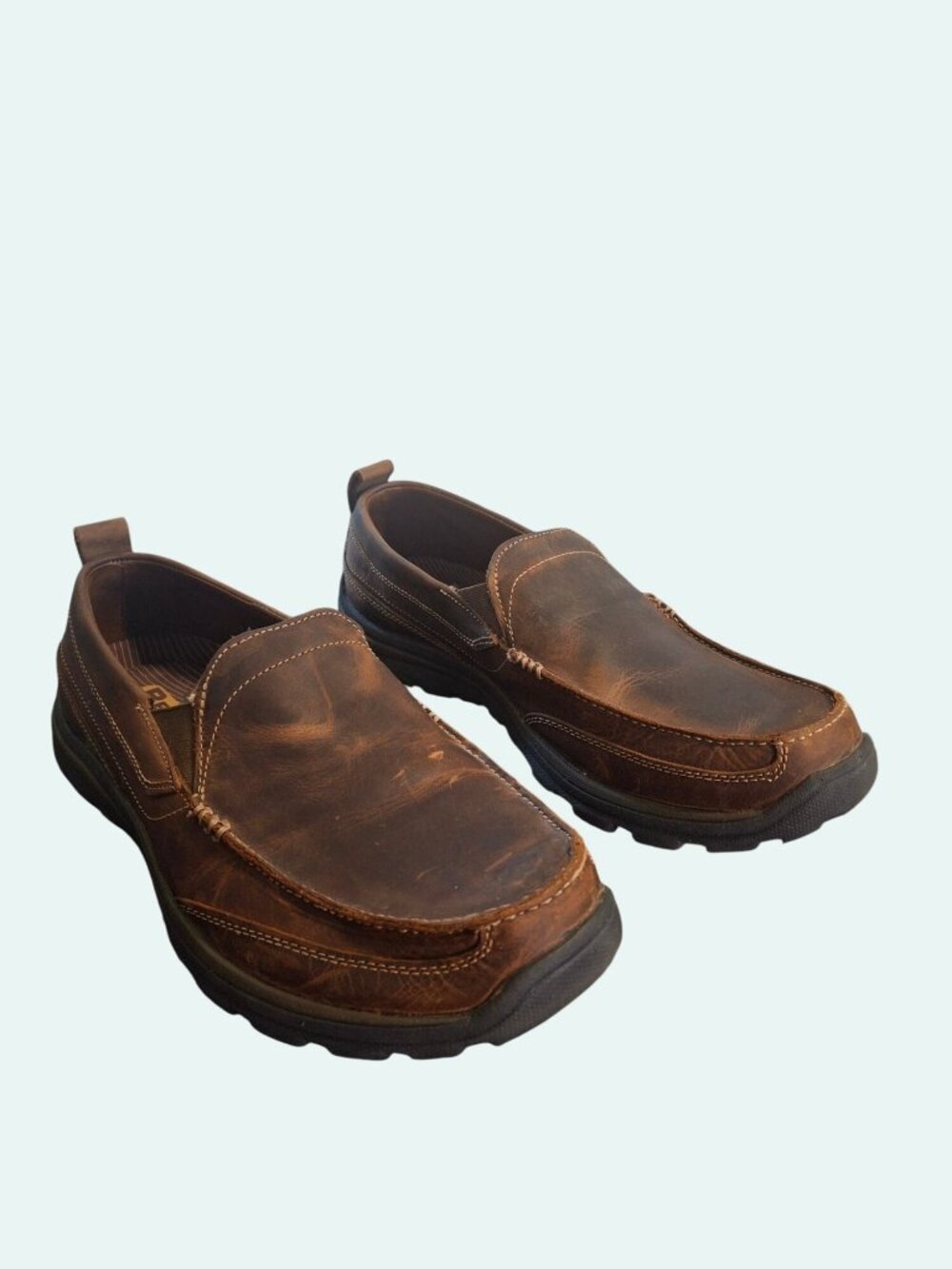 Skechers Relaxed Fit Brown Leather Slip-On Shoes With Memory Foam*SH13